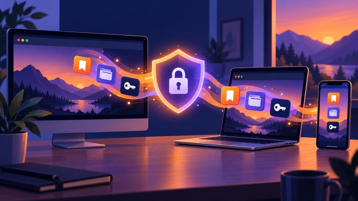 Firefox 在电脑与手机之间安全同步书签和标签页的示意图