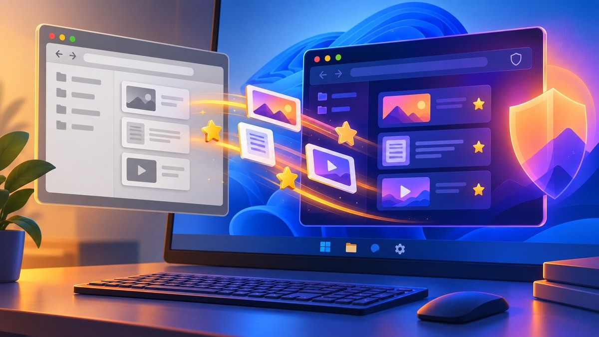 从旧浏览器向 Firefox 迁移书签与浏览数据的示意图
