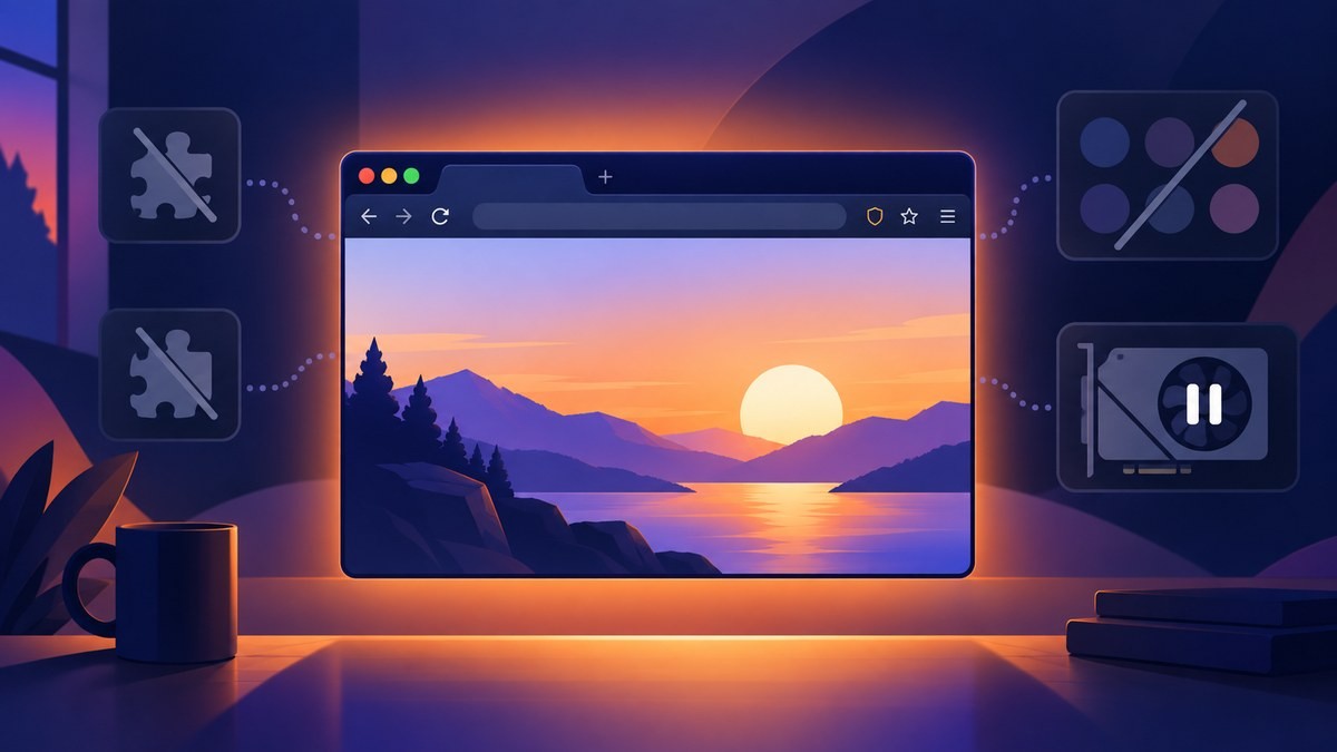 Firefox 排障模式临时停用扩展与硬件加速的示意图