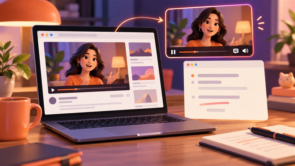 Firefox画中画窗口与原视频标签页协同使用并检查字幕音量的示意图