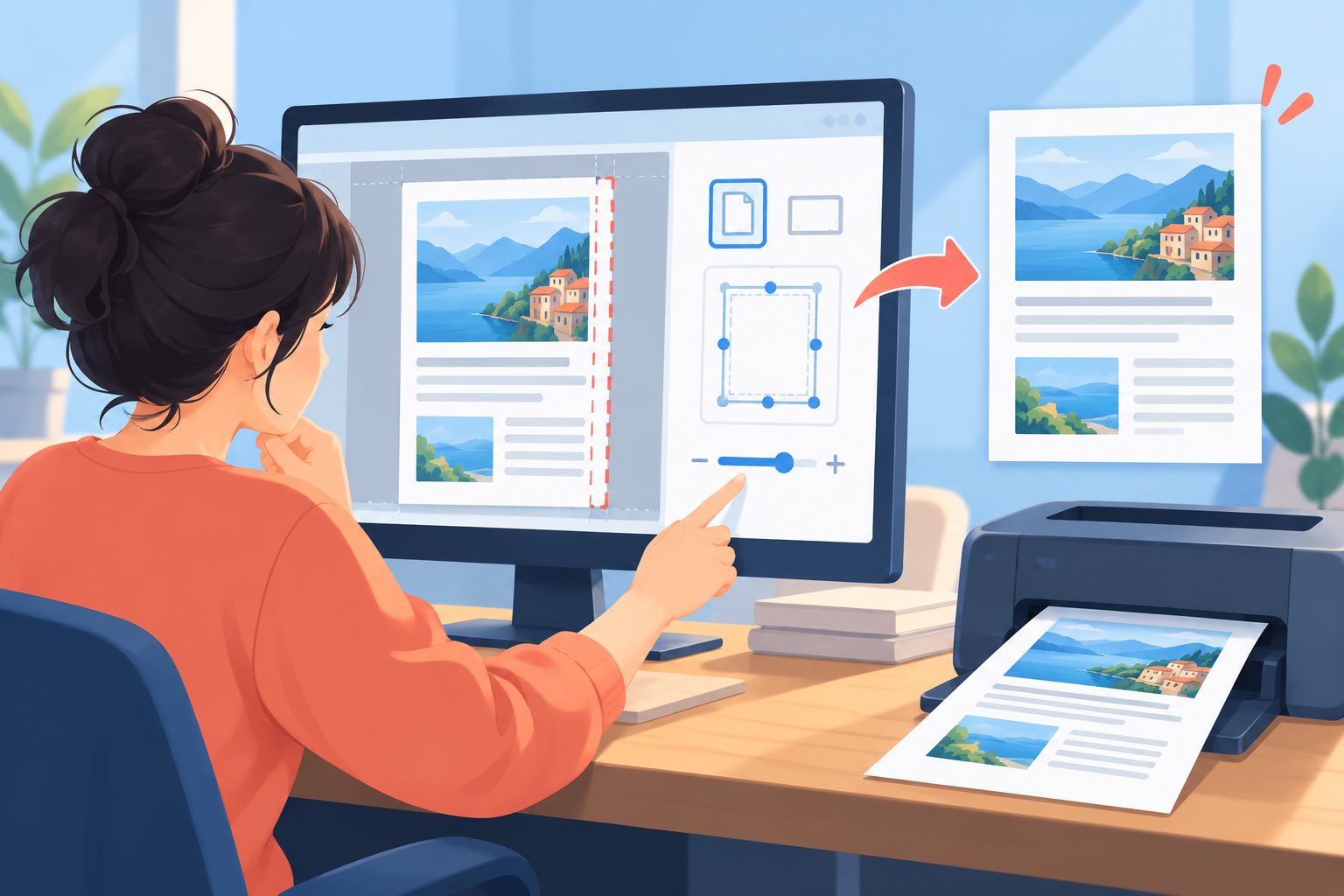 在打印预览中检查页面边界和版式的原创示意图