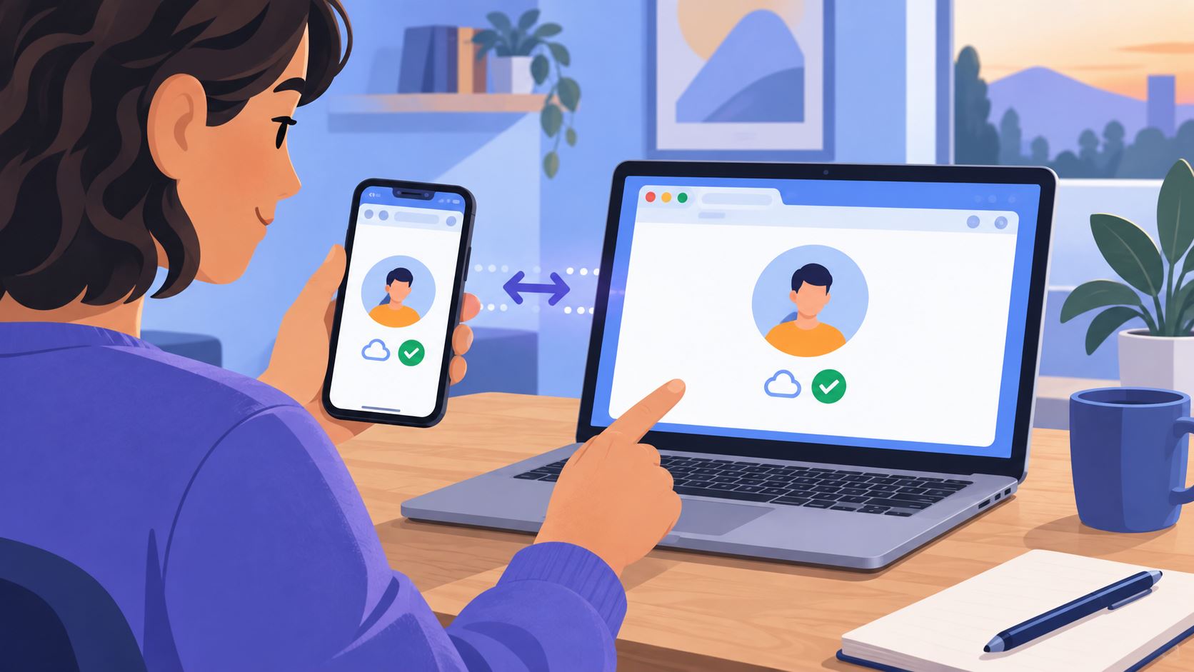 核对多设备 Mozilla 账号的示意