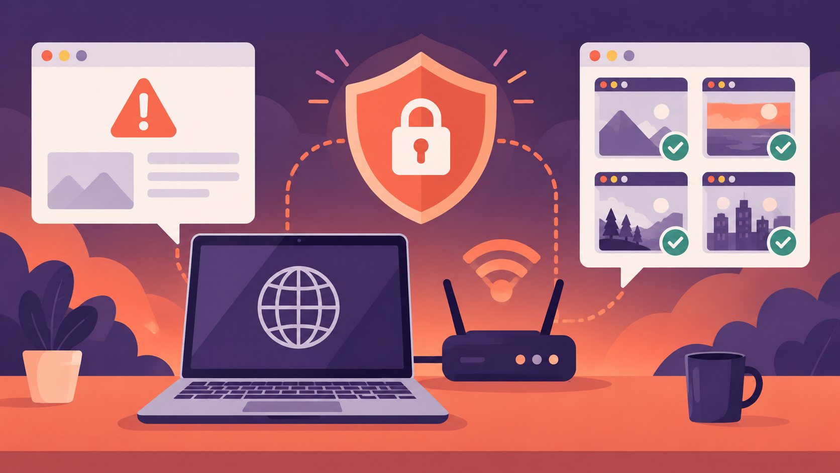 比较不同网络下Firefox安全连接状态的示意图